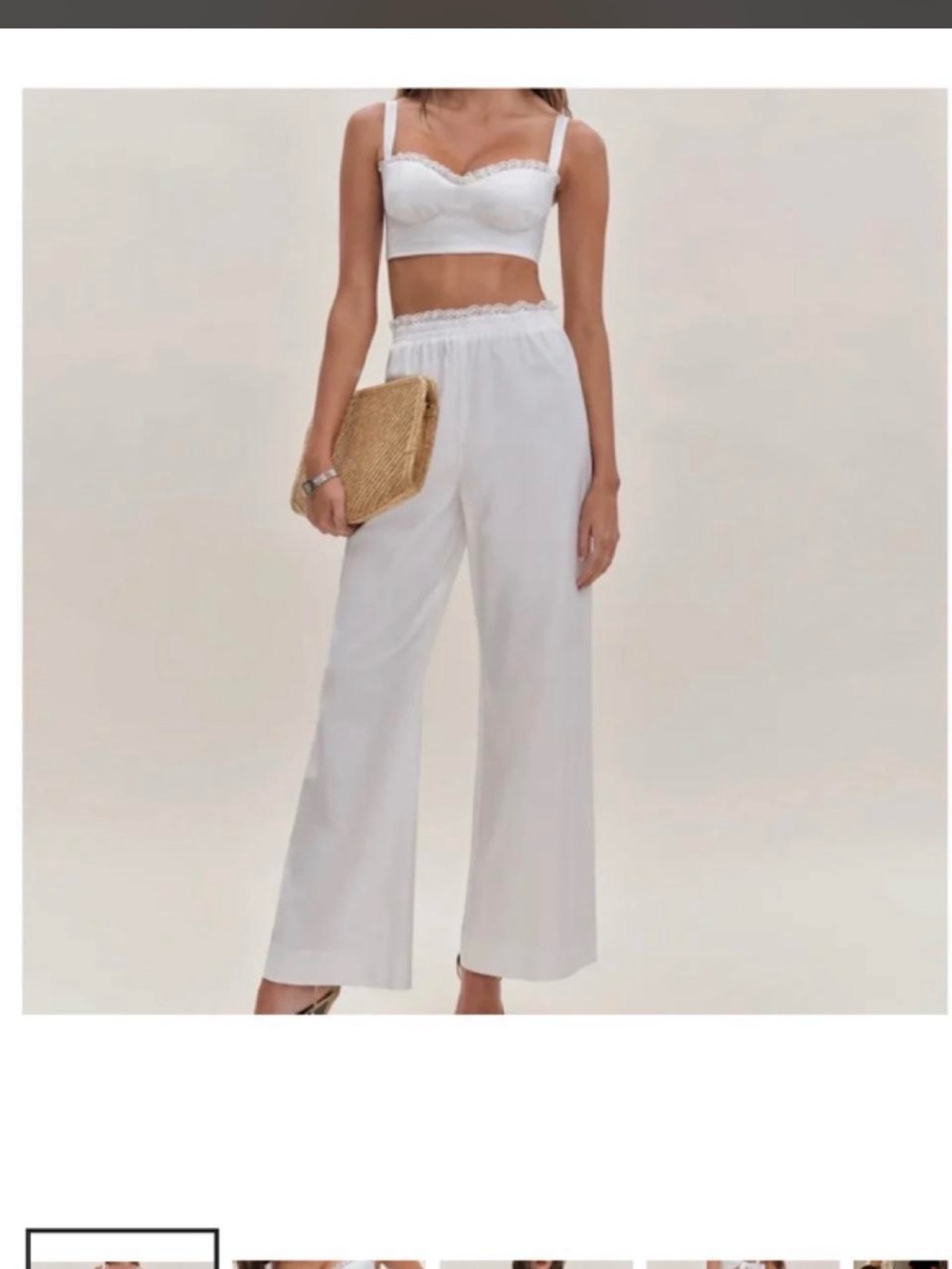 Reformation White Wide-Leg Elastic Waist Pants